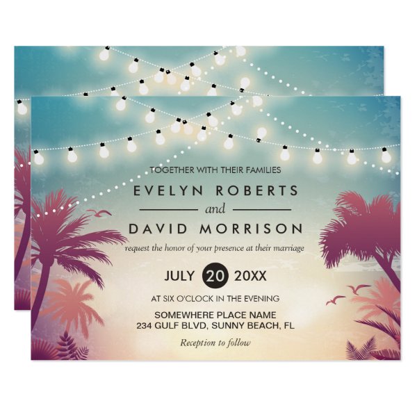 256517958231866570 Summer String Lights Palm Tree Outdoor Wedding Invitation