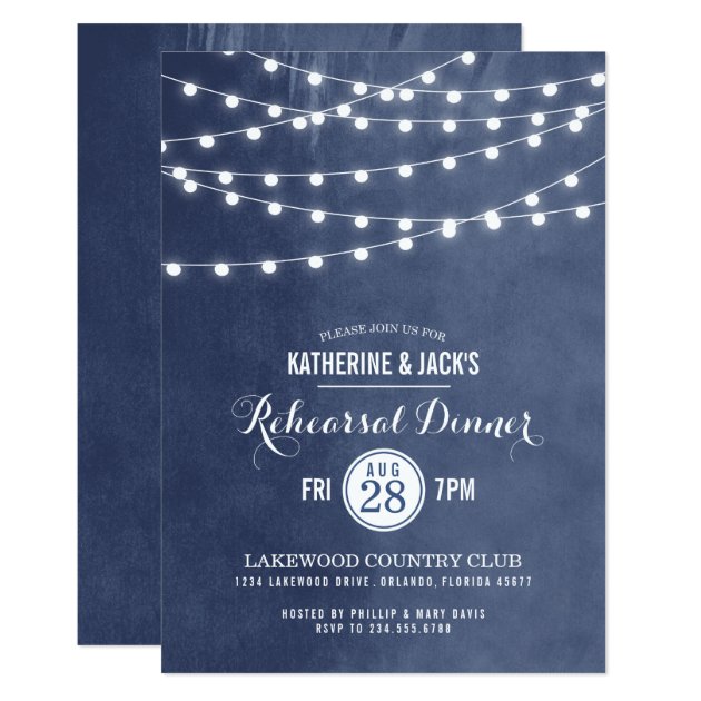 Summer String Lights Rehearsal Dinner Invitation