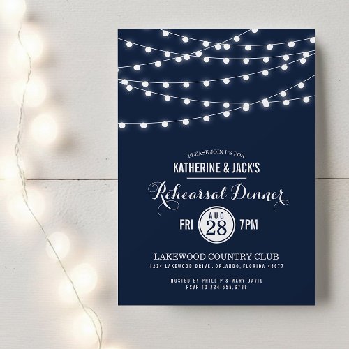 Summer String Lights Rehearsal Dinner Invitation