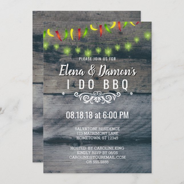 Summer String Lights Rustic Southwest I Do BBQ Invitation (Front/Back)