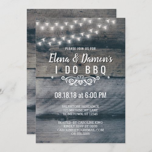 Summer String Lights Rustic Western I Do BBQ Invitation