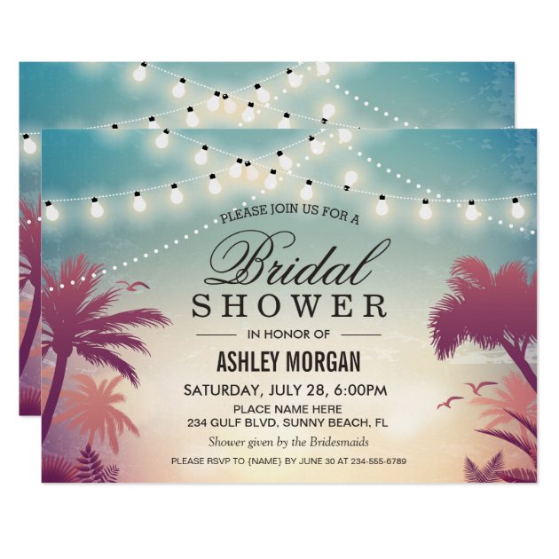 Summer String Lights Sunset Outdoor Bridal Shower Invitation