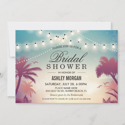 Summer String Lights Sunset Outdoor Bridal Shower Card