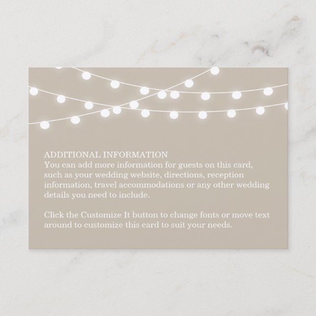 Summer String Lights Wedding Insert Card (Front)