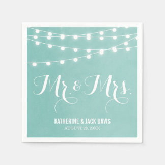 Summer String Lights Wedding Monogram Napkin