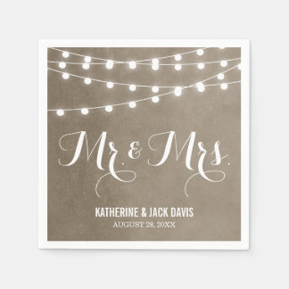 Summer String Lights Wedding Monogram Paper Napkin