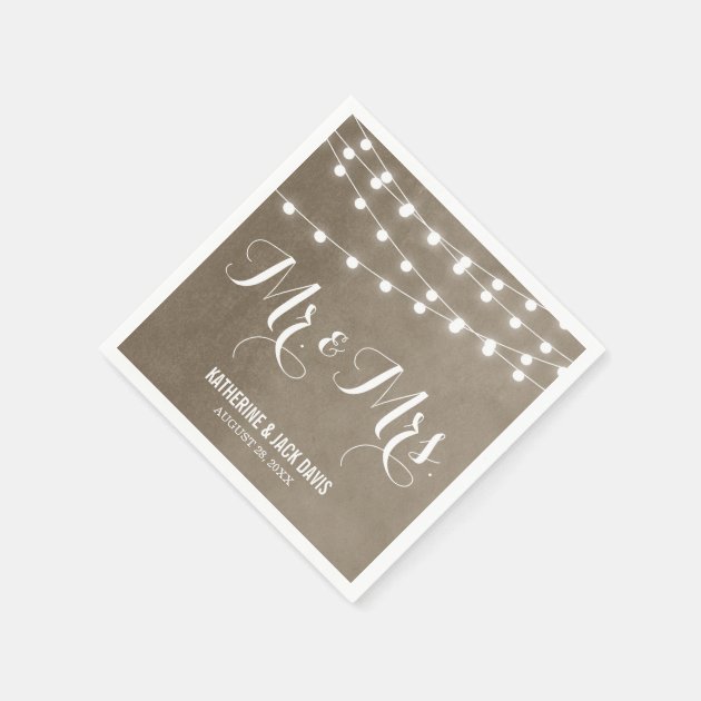 Summer String Lights Wedding Monogram Paper Napkin