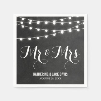 Summer String Lights Wedding Monogram Paper Napkin