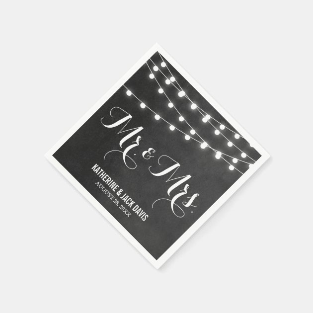 Summer String Lights Wedding Monogram Paper Napkin