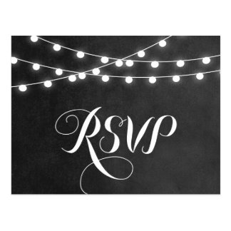 Summer String Lights Wedding RSVP Postcard