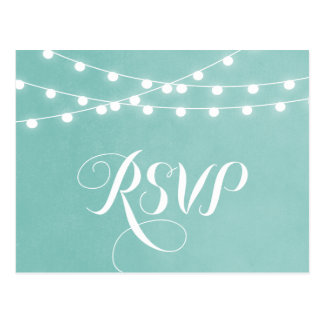 Summer String Lights Wedding RSVP Postcard