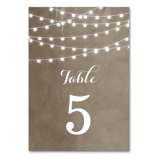 Summer String Lights Wedding Table Numbers Card
