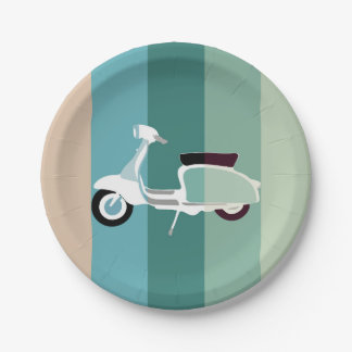 Summer Striped Retro Scooter Party Paper Plates