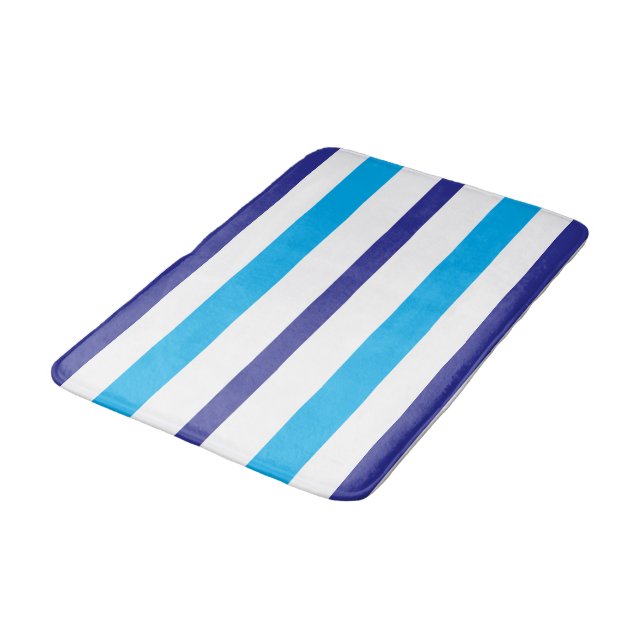 Summer Stripes Blue White  Bath Mat (Angled)