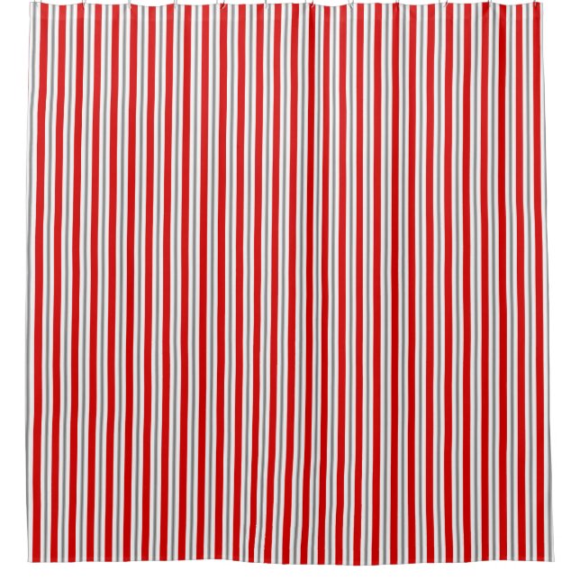 Summer stripes - deep red white and gray / grey shower curtain (Front)