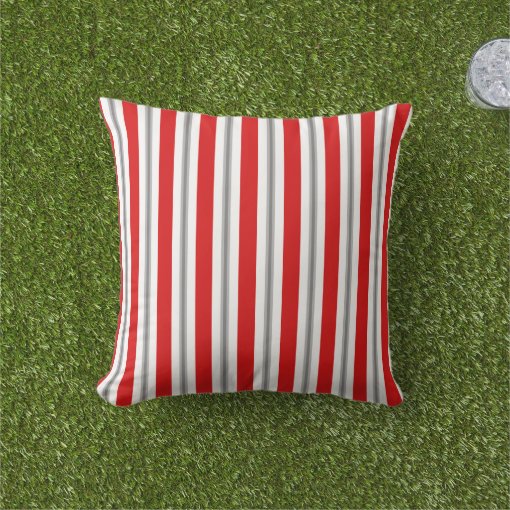 Summer stripes - deep red white and gray / grey throw pillow | Zazzle