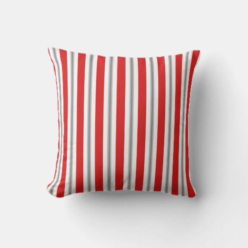 Summer stripes _ deep red white and gray  grey throw pillow