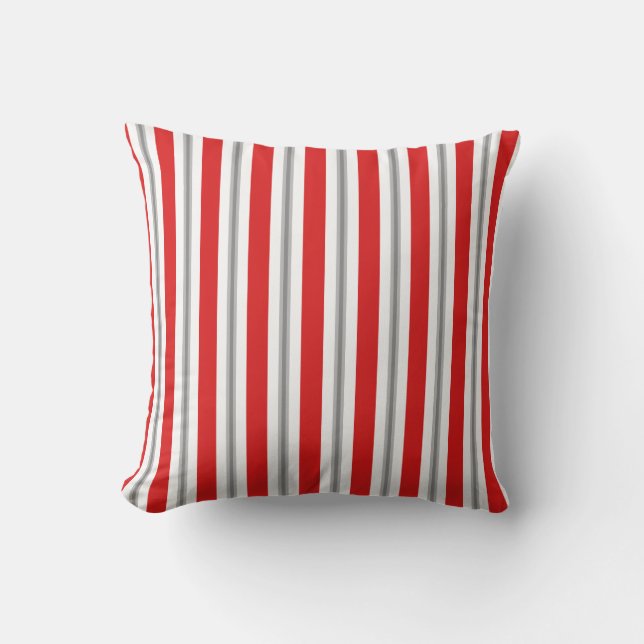Summer stripes - deep red white and gray / grey throw pillow (Front)
