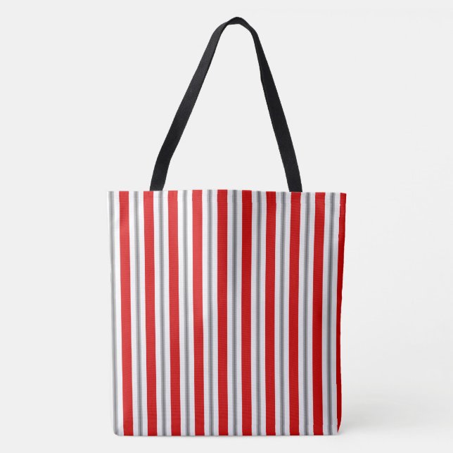 Summer stripes - deep red white and gray / grey tote bag (Front)