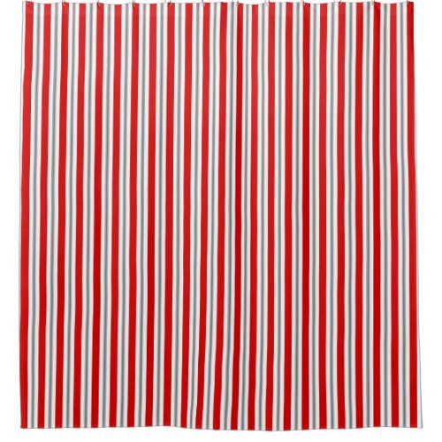 Summer Stripes Deep Red White and Gray  Shower Curtain