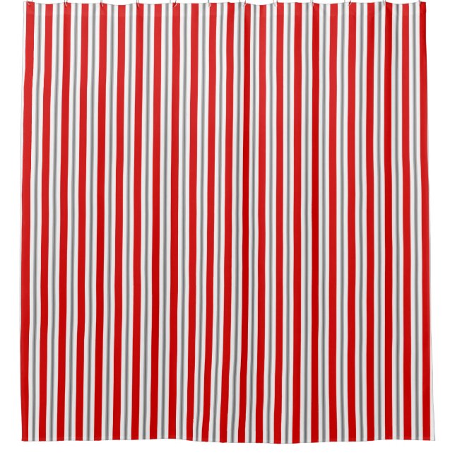 Summer Stripes, Deep Red, White and Gray  Shower Curtain (Front)