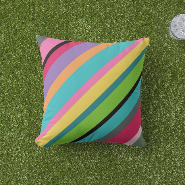 Summer Stripes Diagonal Throw Pillow (Grass)