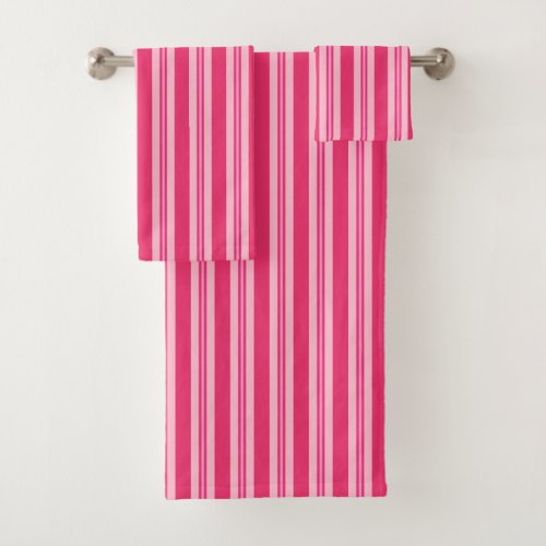 Summer Stripes Fuchsia and Pastel Pink  Bath Towel Set