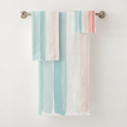 Summer stripes in coral and turquoise 2 bath towel set
