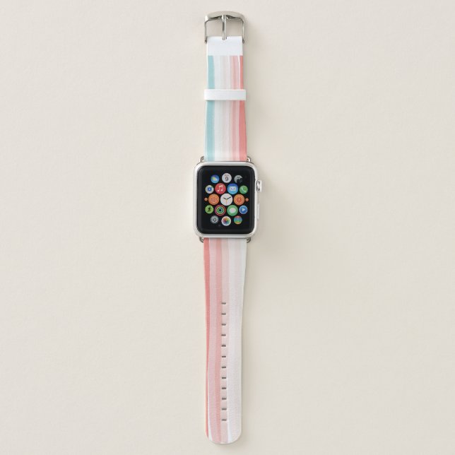 Summer stripes in coral and turquoise apple watch band (Front)