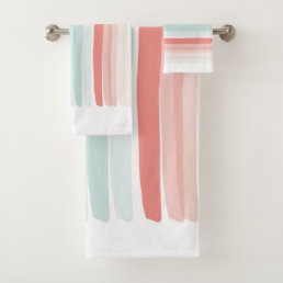 Summer stripes in coral and turquoise bath towel set