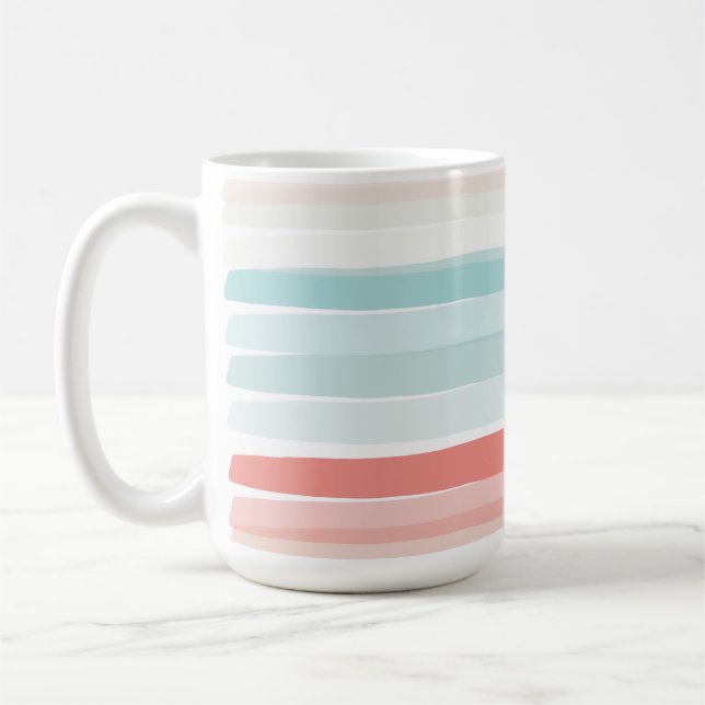Summer stripes in coral and turquoise coffee mug (Left)