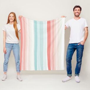 Summer stripes in coral and turquoise fleece blanket