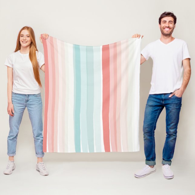 Summer stripes in coral and turquoise fleece blanket (In Situ)