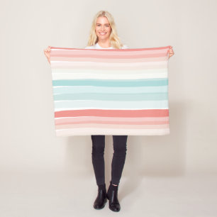 Summer stripes in coral and turquoise fleece blanket