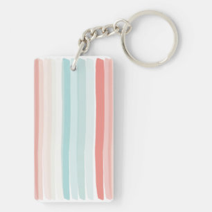 Summer stripes in coral and turquoise keychain