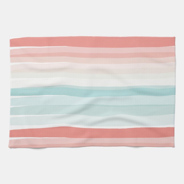 Summer stripes in coral and turquoise kitchen towel (Horizontal)