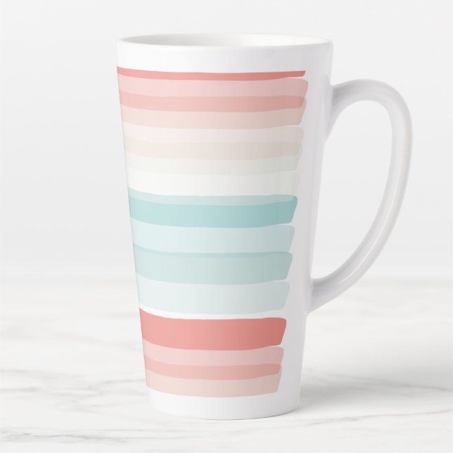 Summer stripes in coral and turquoise latte mug (Right)