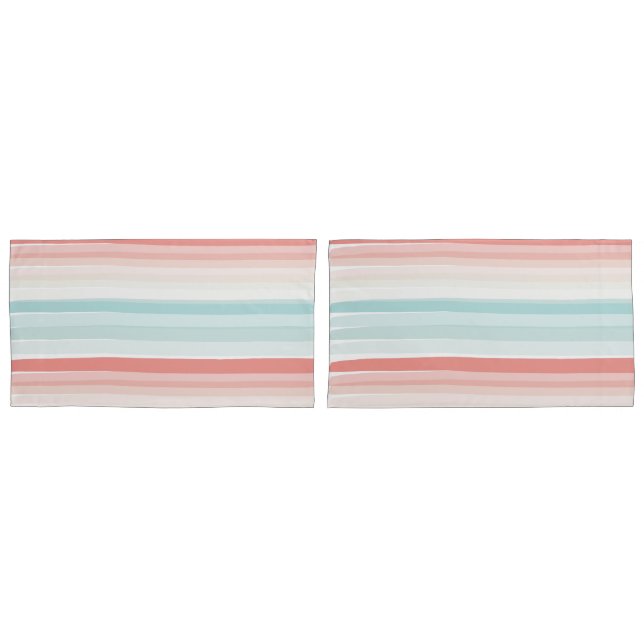 Summer stripes in coral and turquoise pillow case (Front-Set)