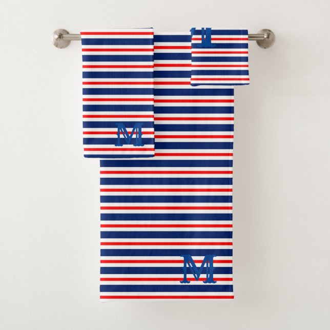 Summer Stripes Monogrammed Ocean Bath Towel Set (Insitu)