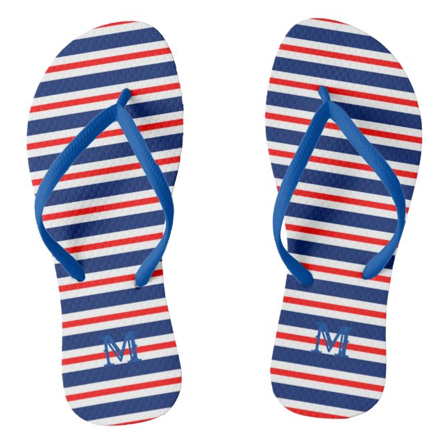 Summer Stripes Monogrammed Ocean Flip Flops (Footbed)