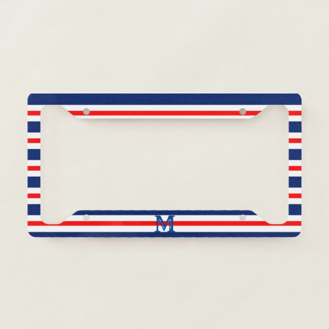 Summer Stripes Monogrammed Ocean License Plate Frame (Front)