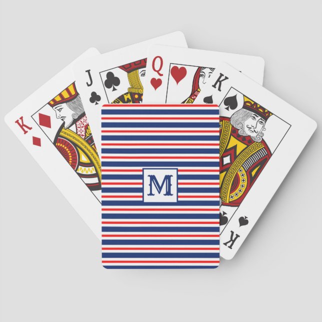 Summer Stripes Monogrammed Ocean Poker Cards (Back)