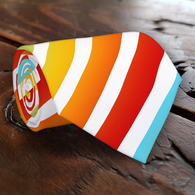 Summer Stripes on Custom Background Color Tie (Tie featuring a modern happy rainbow striped pattern with a custom background color )
