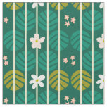 Summer stripes retro floral dark green fabric