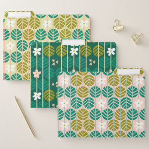 Summer stripes retro floral green/pink file folder
