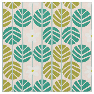 Summer stripes retro floral green w. pink base fabric