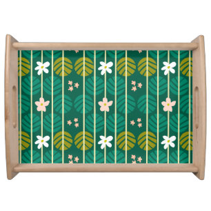 Summer stripes retro serving tray floral dark gree