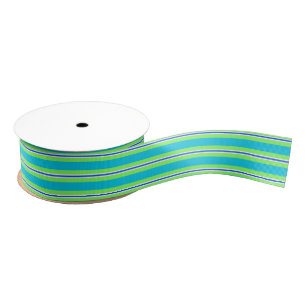 Summer Stripes, Turquoise and Lime Green Grosgrain Ribbon