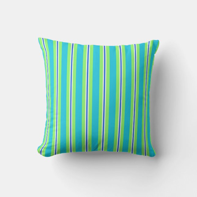 Summer stripes - turquoise and lime green outdoor pillow (Front)