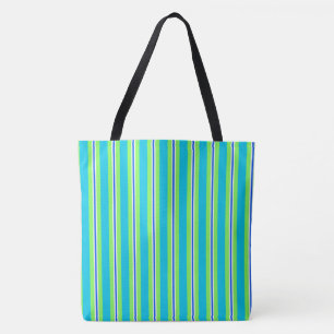 Summer stripes - turquoise and lime green tote bag